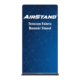 AirStand Tension Fabric Banner Stand shown fully assembled with black metal base and a sample graphic displaying the AirStand name