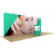 AirWall 20ft x 8ft straight tension fabric trade show display, fully assembled with LED lights, sample trade show graphic, and optional podium with graphic in a white studio setting
