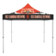 10ft x 10ft event tent with four aluminum legs and canopy top featuring sample branding graphics