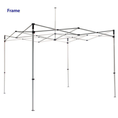 Aluminum frame for a 10ft x 10ft event tent, fully assembled without canopy or walls
